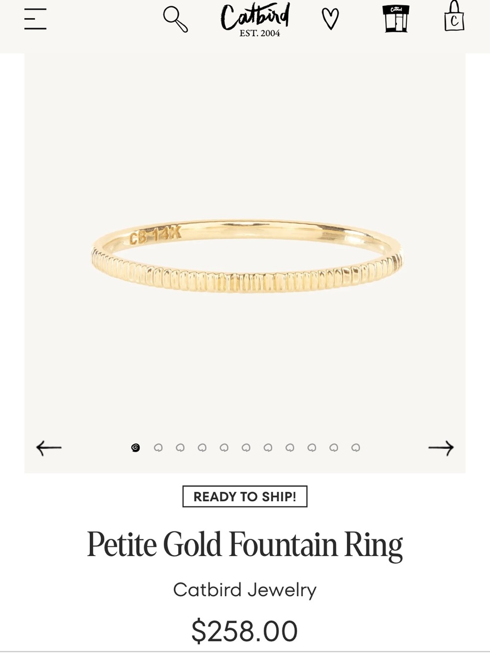 Set of 3 Catbird NYC Petite Fountain Rings, 14K! Great as a stack! Size 8. - Picture 4 of 4